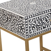 Bone Inlay 1 Drawer Bedside Table - Black Floral - Abacus and Hunt