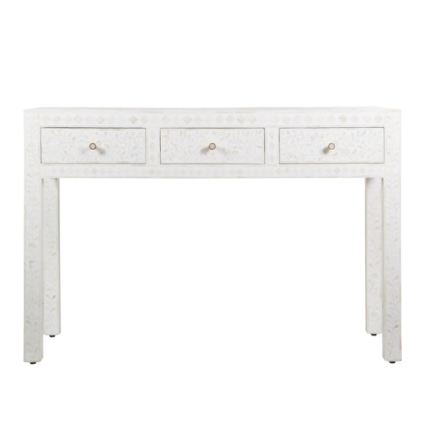 Bone Inlay 3 Drawer Hall Table or Side Table - White Floral