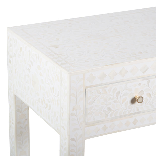 Bone Inlay 3 Drawer Hall Table or Side Table - White Floral