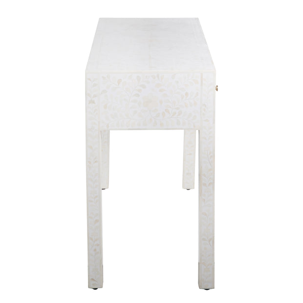 Bone Inlay 3 Drawer Hall Table or Side Table - White Floral