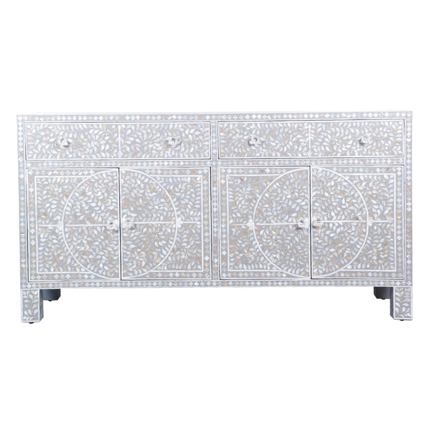 Mother of Pearl Inlay Buffet / Chest of Drawers - Grey Floral Scroll