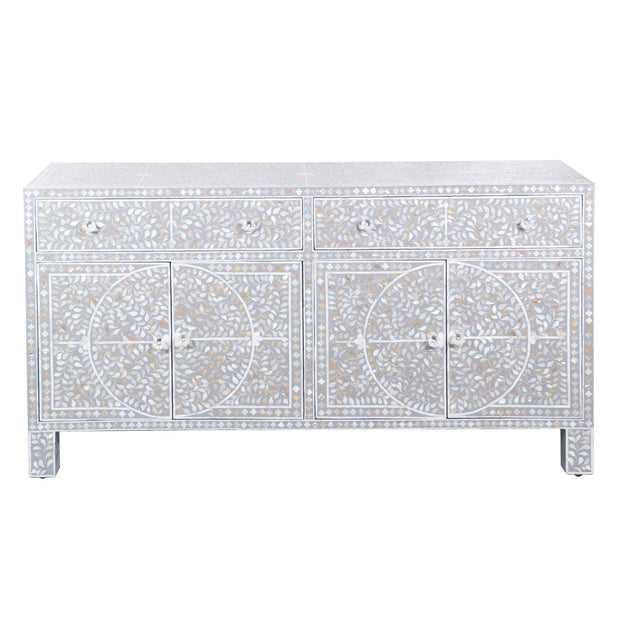 Mother of Pearl Inlay Buffet / Chest of Drawers - Grey Floral Scroll