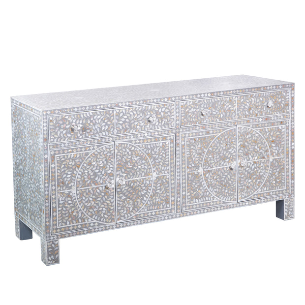 Mother of Pearl Inlay Buffet / Chest of Drawers - Grey Floral Scroll