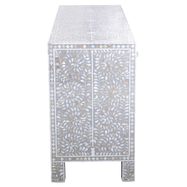Mother of Pearl Inlay Buffet / Chest of Drawers - Grey Floral Scroll