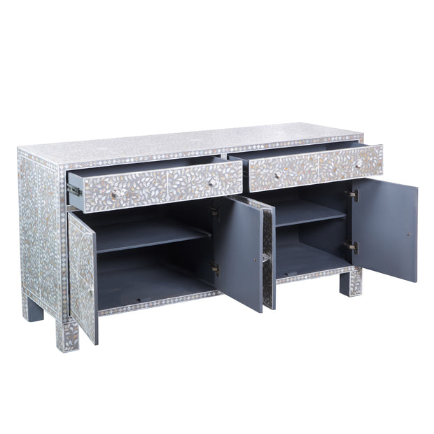 Mother of Pearl Inlay Buffet / Chest of Drawers - Grey Floral Scroll