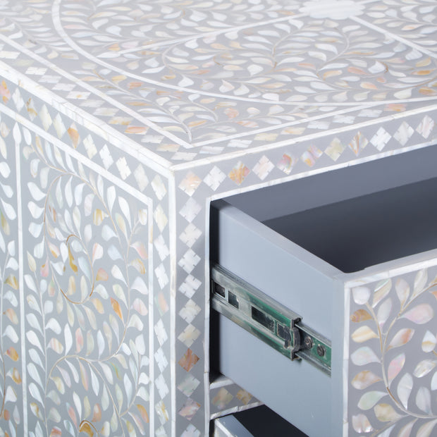 Mother of Pearl Inlay Buffet / Chest of Drawers - Grey Floral Scroll