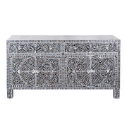 Mother of Pearl Inlay Buffet / Chest of Drawers - Black Floral Scroll