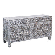 Mother of Pearl Inlay Buffet / Chest of Drawers - Black Floral Scroll