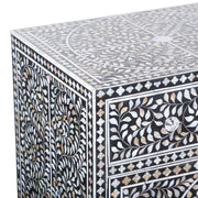 Mother of Pearl Inlay Buffet / Chest of Drawers - Black Floral Scroll