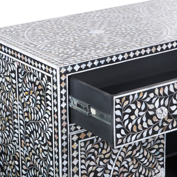 Mother of Pearl Inlay Buffet / Chest of Drawers - Black Floral Scroll