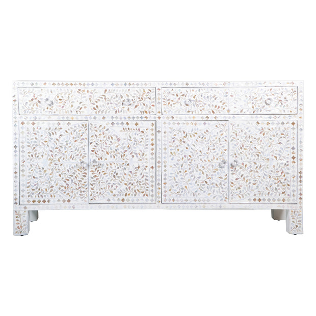 Mother of Pearl Inlay Buffet / Chest of Drawers - White Floral Scroll