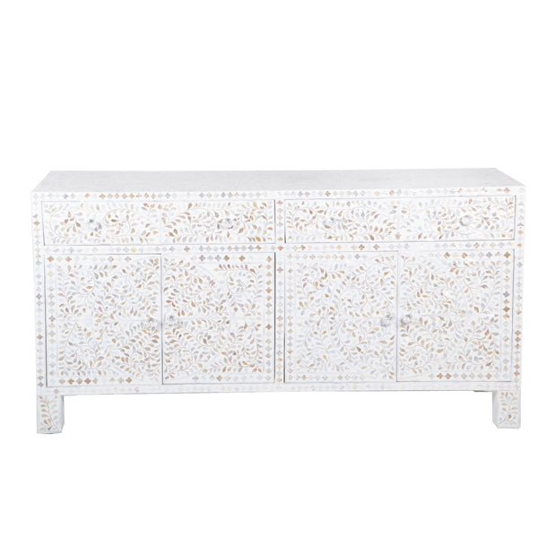 Mother of Pearl Inlay Buffet / Chest of Drawers - White Floral Scroll