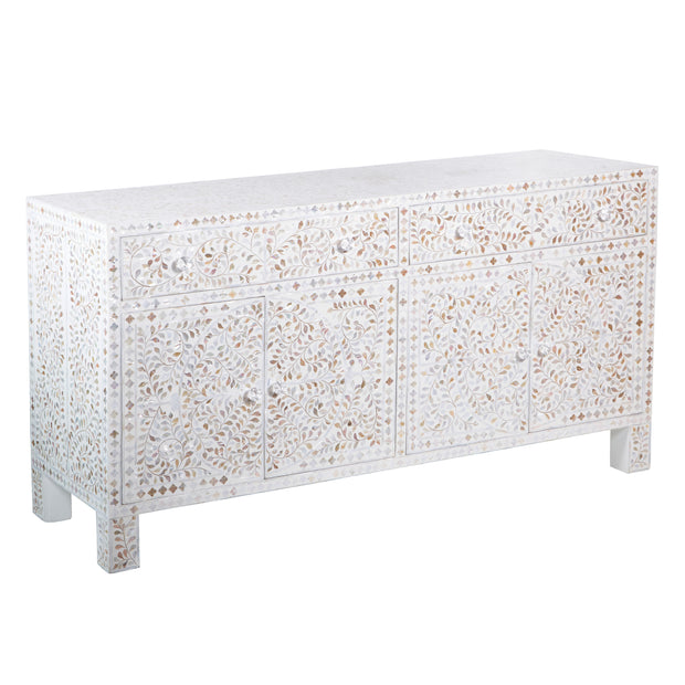 Mother of Pearl Inlay Buffet / Chest of Drawers - White Floral Scroll