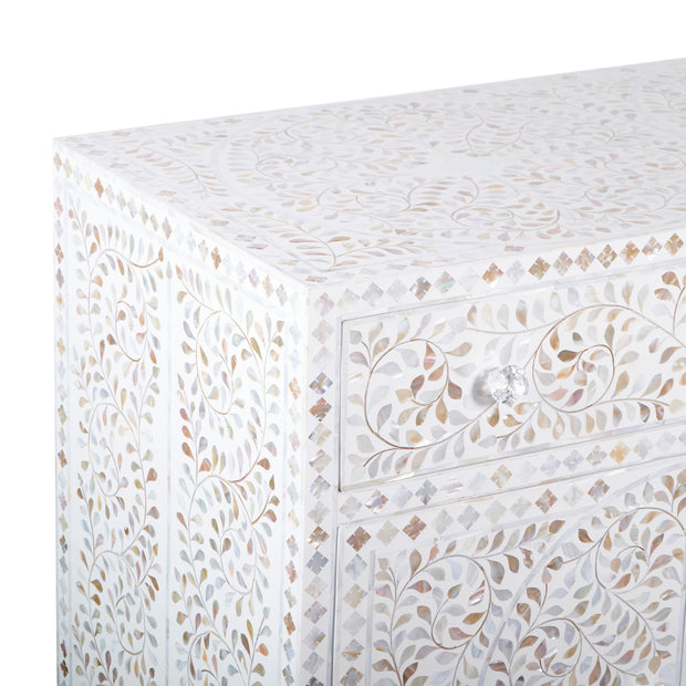 Mother of Pearl Inlay Buffet / Chest of Drawers - White Floral Scroll