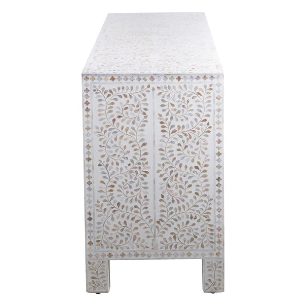 Mother of Pearl Inlay Buffet / Chest of Drawers - White Floral Scroll