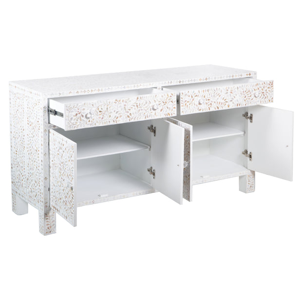 Mother of Pearl Inlay Buffet / Chest of Drawers - White Floral Scroll