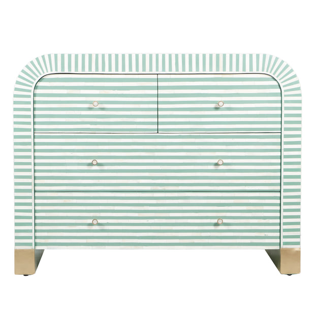 Bone Inlay 4 Drawer Chest of Drawers - Waterfall / Curved - Sage Green