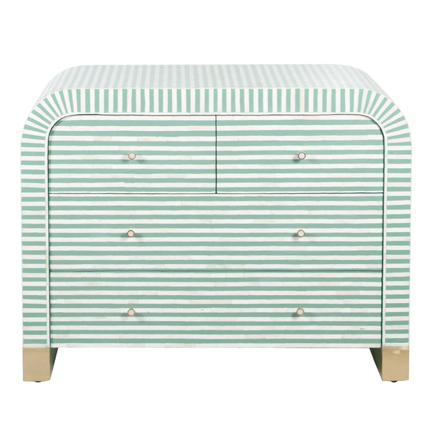 Bone Inlay 4 Drawer Chest of Drawers - Waterfall / Curved - Sage Green