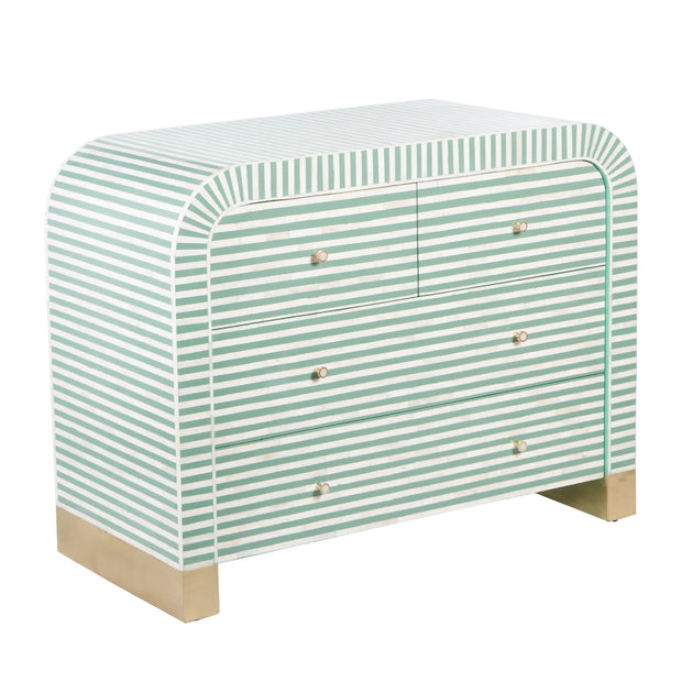 Bone Inlay 4 Drawer Chest of Drawers - Waterfall / Curved - Sage Green