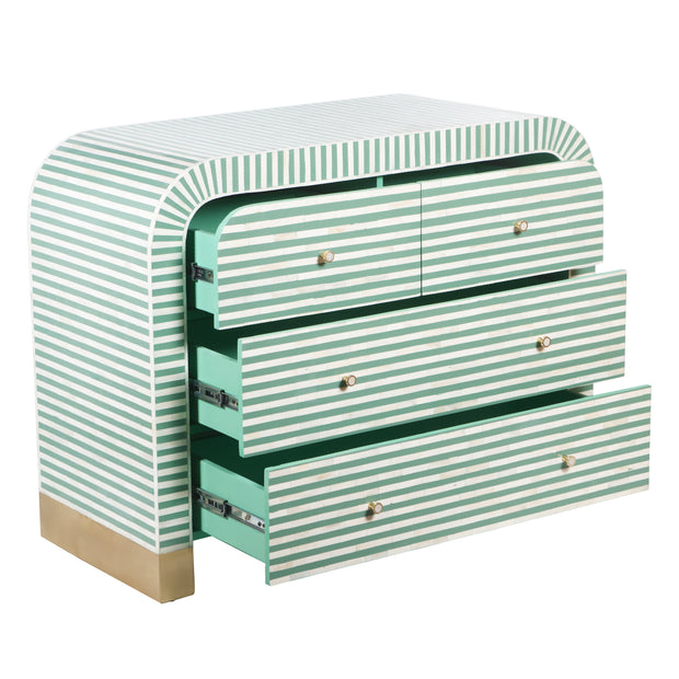 Bone Inlay 4 Drawer Chest of Drawers - Waterfall / Curved - Sage Green
