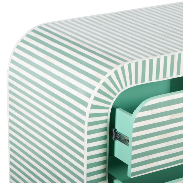 Bone Inlay 4 Drawer Chest of Drawers - Waterfall / Curved - Sage Green