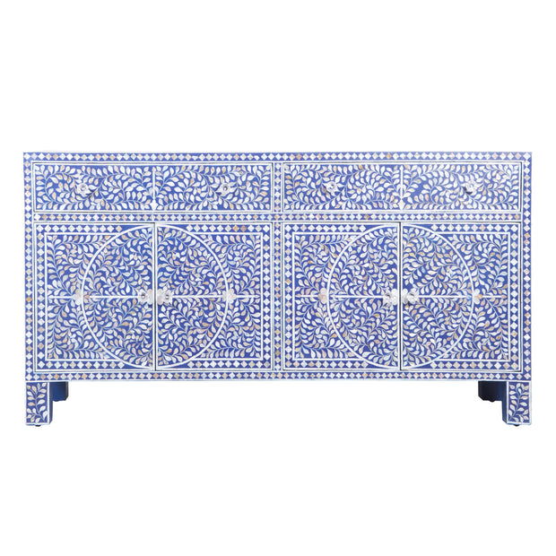 Mother of Pearl Inlay Buffet / Chest of Drawers - Indigo Blue Floral Scroll