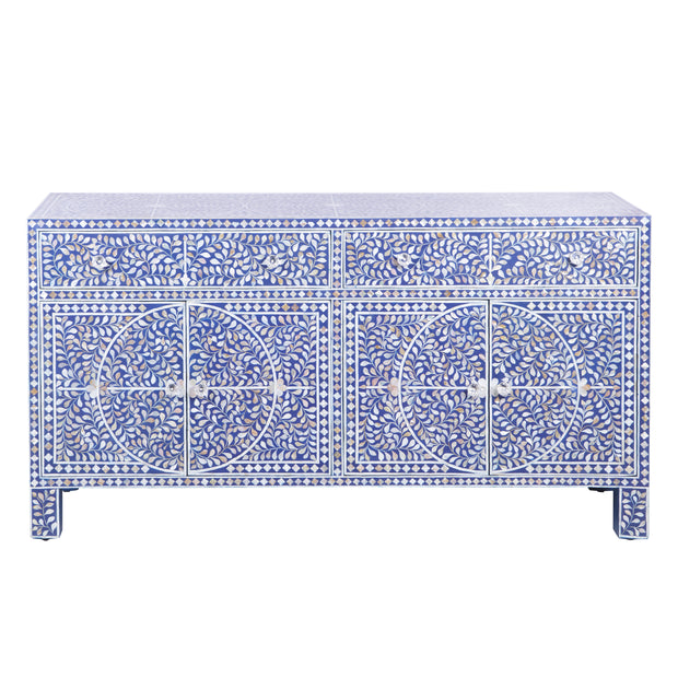 Mother of Pearl Inlay Buffet / Chest of Drawers - Indigo Blue Floral Scroll