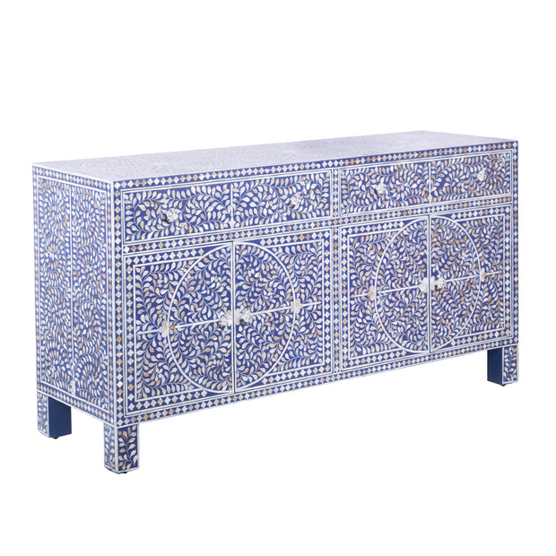 Mother of Pearl Inlay Buffet / Chest of Drawers - Indigo Blue Floral Scroll