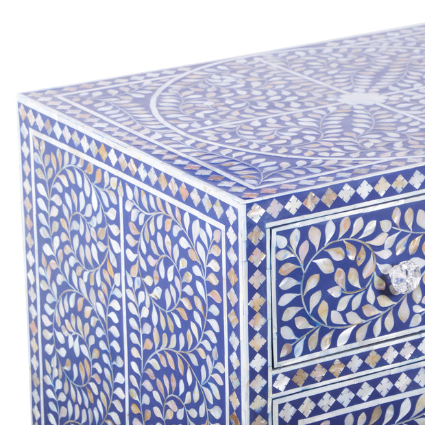 Mother of Pearl Inlay Buffet / Chest of Drawers - Indigo Blue Floral Scroll
