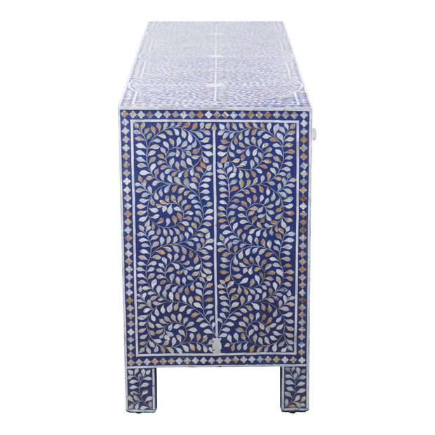 Mother of Pearl Inlay Buffet / Chest of Drawers - Indigo Blue Floral Scroll