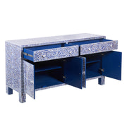 Mother of Pearl Inlay Buffet / Chest of Drawers - Indigo Blue Floral Scroll