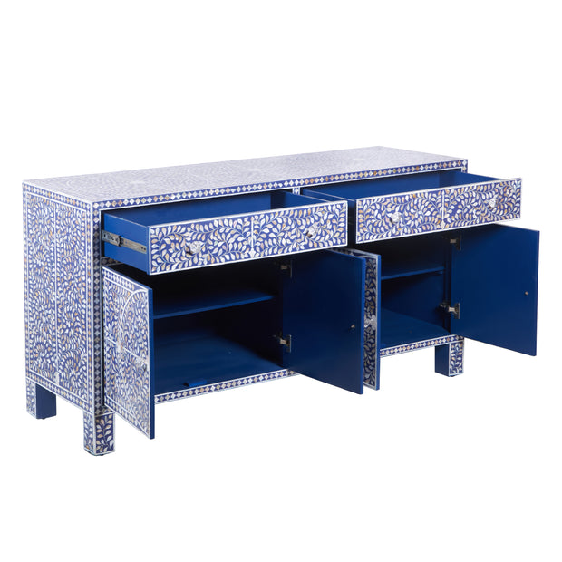 Mother of Pearl Inlay Buffet / Chest of Drawers - Indigo Blue Floral Scroll