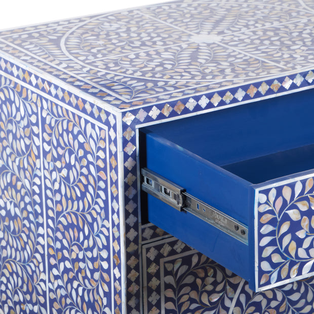 Mother of Pearl Inlay Buffet / Chest of Drawers - Indigo Blue Floral Scroll