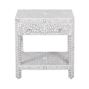 Bone Inlay Large 1 Drawer Bedside Table or Side Table with Shelf - Grey Floral - Abacus and Hunt