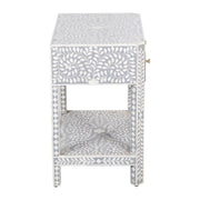 Bone Inlay Large 1 Drawer Bedside Table or Side Table with Shelf - Grey Floral - Abacus and Hunt