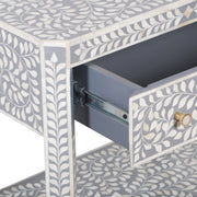 Bone Inlay Large 1 Drawer Bedside Table or Side Table with Shelf - Grey Floral - Abacus and Hunt