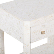 Bone Inlay Large 1 Drawer Bedside Table or Side Table with Shelf - White Floral