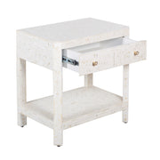 Bone Inlay Large 1 Drawer Bedside Table or Side Table with Shelf - White Floral
