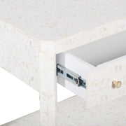 Bone Inlay Large 1 Drawer Bedside Table or Side Table with Shelf - White Floral
