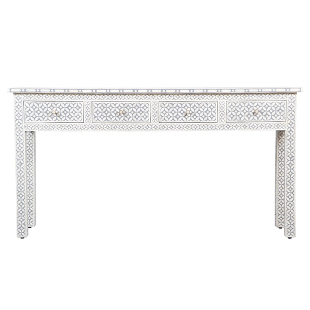 Bone Inlay 4 Drawer Hall Table or Side Table (Extra Long, 155cm) - Grey Geometric
