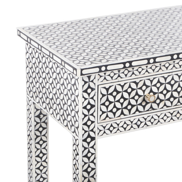 Bone Inlay 4 Drawer Hall Table or Side Table (Extra Long, 155cm) - Black Geometric