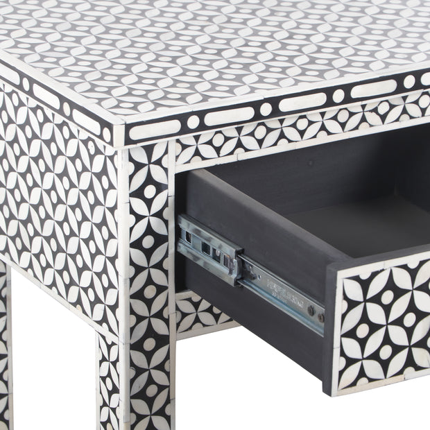 Bone Inlay 4 Drawer Hall Table or Side Table (Extra Long, 155cm) - Black Geometric