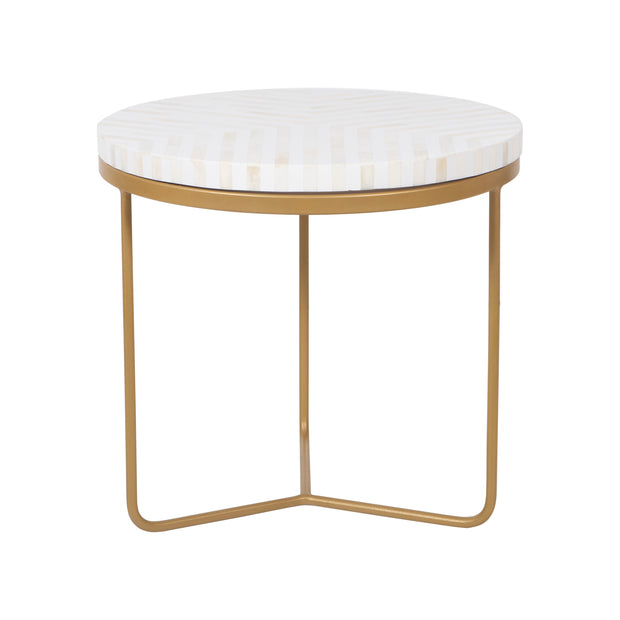 Bone Inlay Side Table - White Lines
