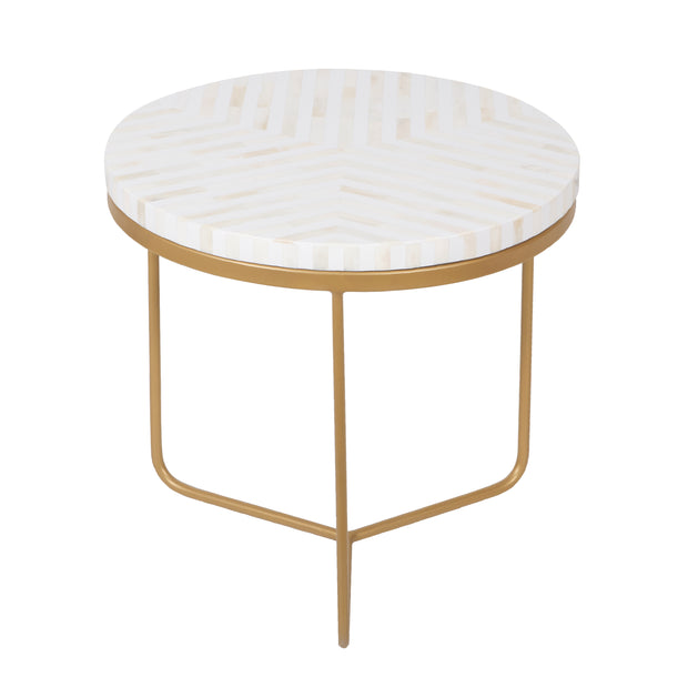 Bone Inlay Side Table - White Lines