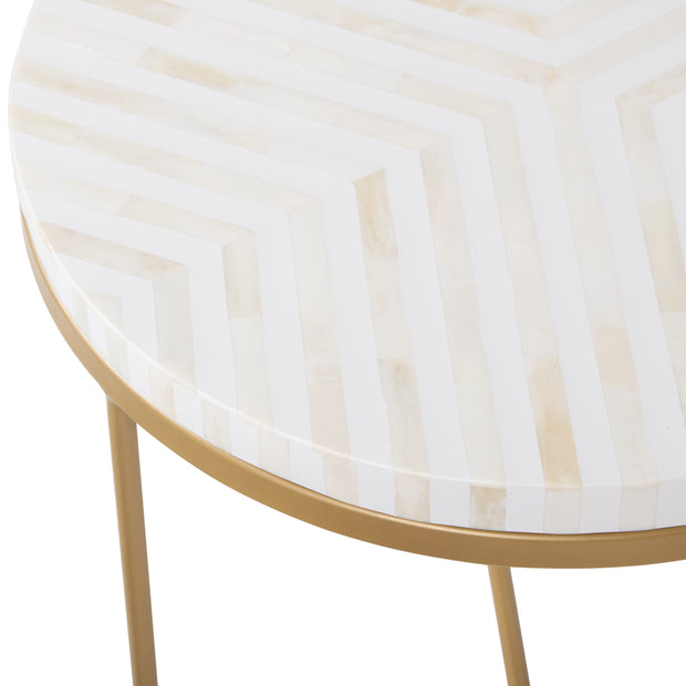 Bone Inlay Side Table - White Lines