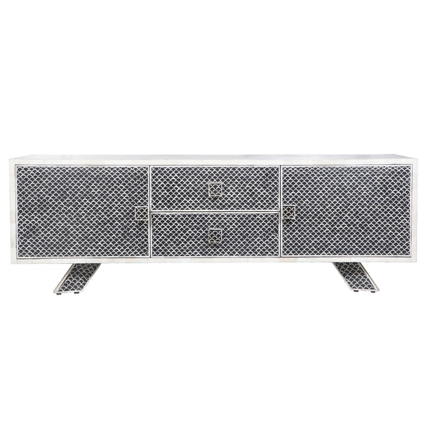 Large Bone Inlay TV / Entertainment Sideboard - Black Fish Scale