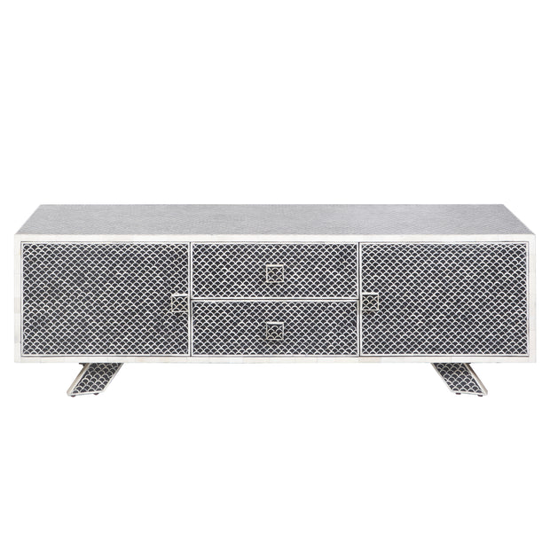 Large Bone Inlay TV / Entertainment Sideboard - Black Fish Scale
