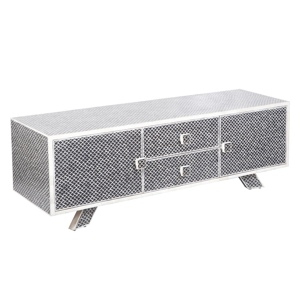 Large Bone Inlay TV / Entertainment Sideboard - Black Fish Scale