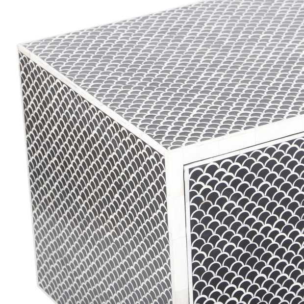 Large Bone Inlay TV / Entertainment Sideboard - Black Fish Scale