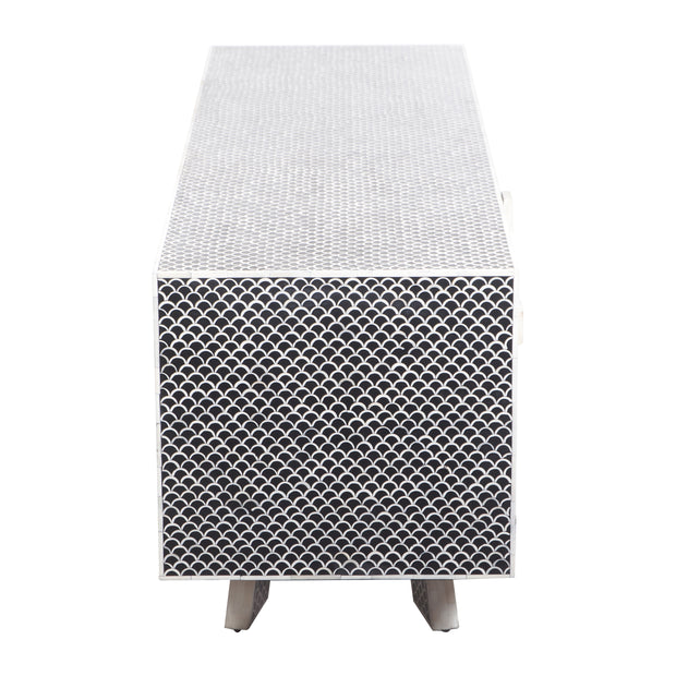 Large Bone Inlay TV / Entertainment Sideboard - Black Fish Scale